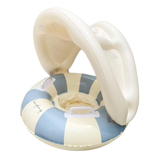 Retro Baby Swim Ring – Safe & Fun Inflatable Float for the Pool & Beach – Blue with Canopy